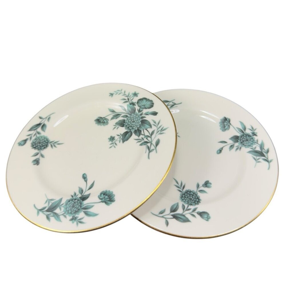 Pickard Fine Porcelain Diana Dish Plate 6in Plates Dishes USA‎ Green Ivory Set2